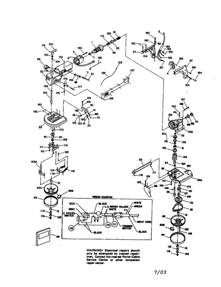 Porta-Band Diagram and Parts List for 725KM  Porter Cable Band Saw
